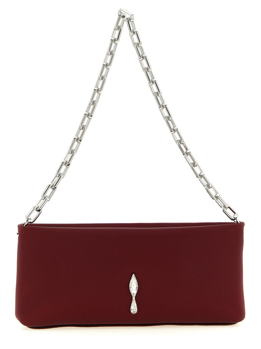 Clutch Handbag by Christian Louboutin for women in calf leather satin & rhinestone bordeaux, red & silver showcases a sculptural silhouette, featuring a secure , ample , and versatile detachable-strap for a sculptural finish.