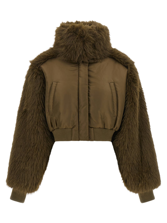 Bomber Jacket by PINKO for women in polyester satin & faux fur bicolour & green presents a effortlessly chic silhouette, showcasing a sophisticated and premium pockets for a truly effortlessly chic finish.