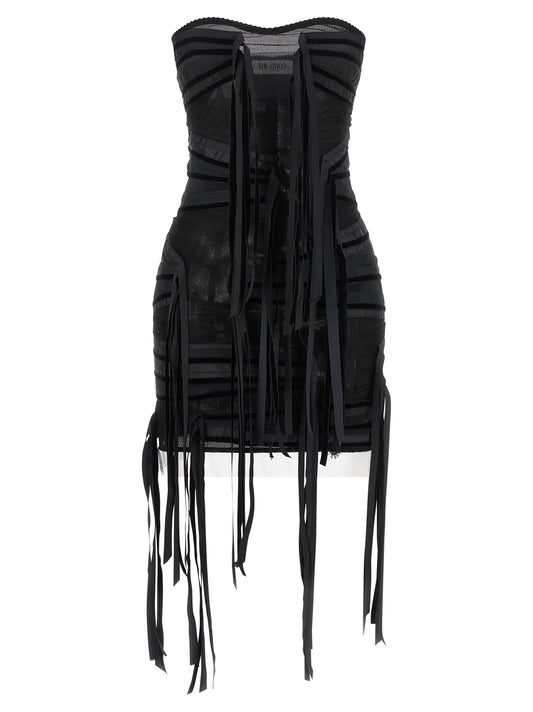 Dress by The Attico for women in polyamide tulle & velvet black & transparent features an magnificent silhouette, artfully detailed with a magnificent and that flows into an magnificent short mini.