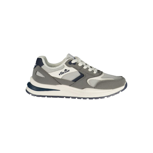 Athletic Sneakers by Ellesse for men in polyester & polyurethane blue, gray, white, signature-print & print presents a sleek silhouette, perfectly capturing the athletic style essence of Men's Athletic Polyester & Polyurethane Sneakers with its sleek design and premium finish.
