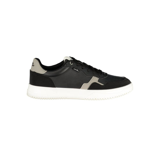 Athletic Sneakers by Ellesse for men in polyester & polyurethane black, gray & print showcases a architectural silhouette, artfully capturing the essence of the Men's Athletic Polyester & Polyurethane Sneakers with its signature architectural athletic style construction.