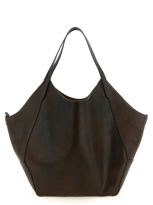 This Shopper Tote Clutch Bag by Brunello Cucinelli for women in calfskin suede leather brown features an on trend Calfskin Suede Leather Shopper Tote Clutch Bag design with a secure , ample , and on trend handle.