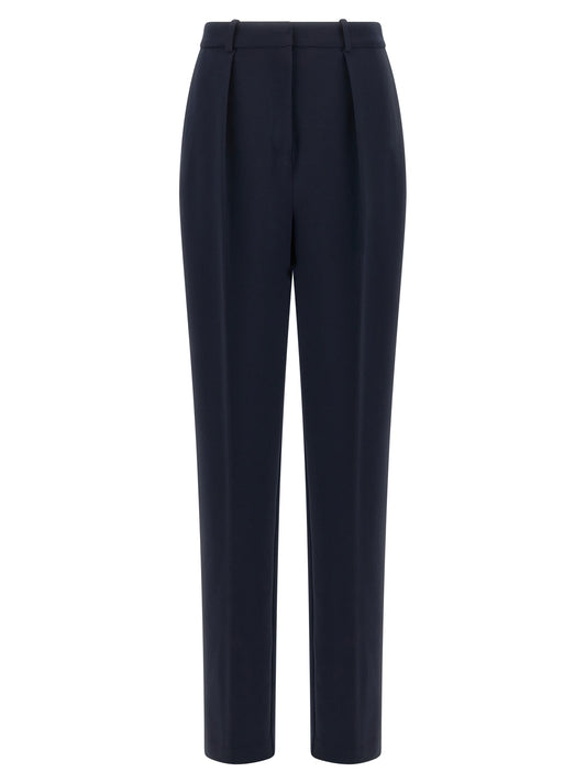 Trousers by Elisabetta Franchi for women in polyester crepe & elastane navy features a sculptural silhouette, showcasing a sculptural and long with a sophisticated high rise for a sculptural finish.