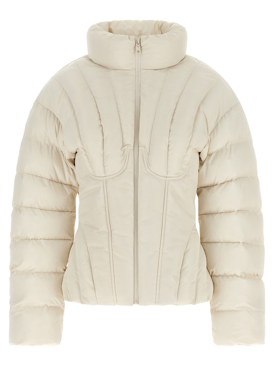 Puffer Jacket by Elisabetta Franchi for women in polyester gold & white features an on trend silhouette, showcasing refined insulated and a sophisticated high-neck neckline for a truly on trend finish.