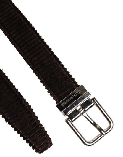 Dolce & Gabbana Men Brown Velvet Ridged Silver Buckle Belt