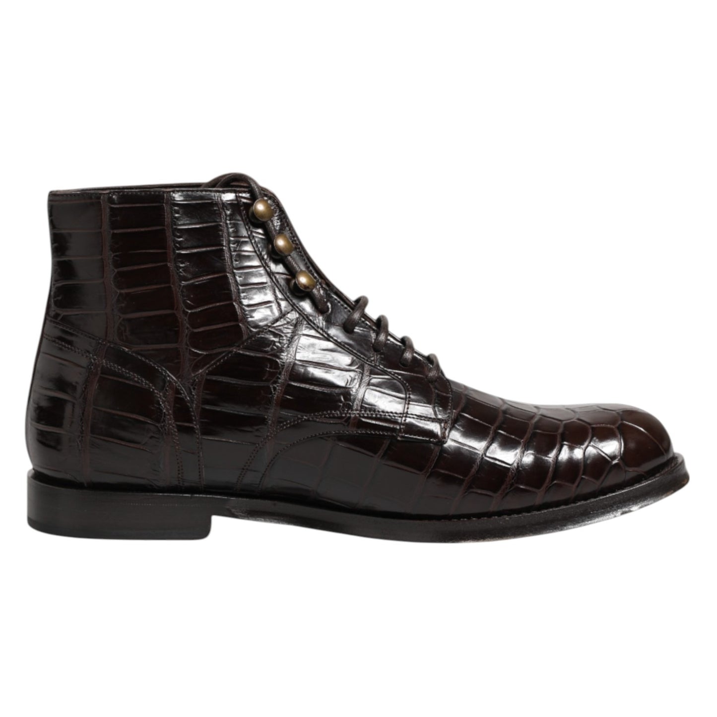 Dolce & Gabbana Dark Brown Leather Lace Up Short Boots Shoes