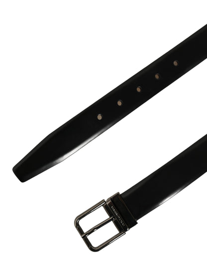 Dolce & Gabbana Black Calf Leather Silver Metal Buckle Belt