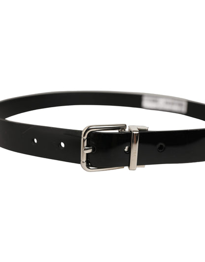 Dolce & Gabbana Black Classic Leather Silver Tone Buckle Belt