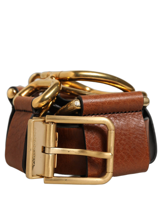Belt by Dolce & Gabbana for men in cowhide leather brown & gold features a artisanal-chic design, artfully capturing the essence of the Cowhide Leather Belt with a artisanal-chic finish.