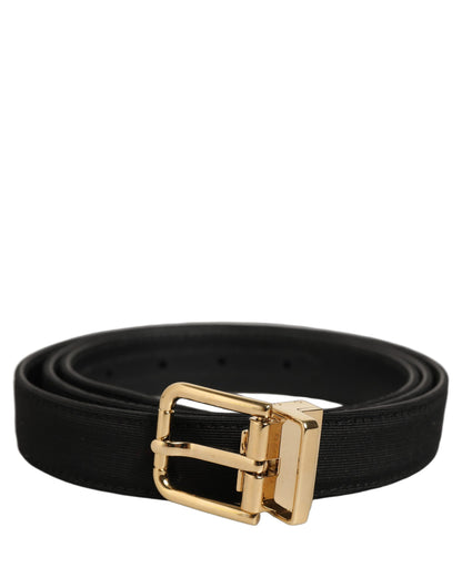 Dolce & Gabbana Black Canvas Leather Gold Metal Buckle Belt