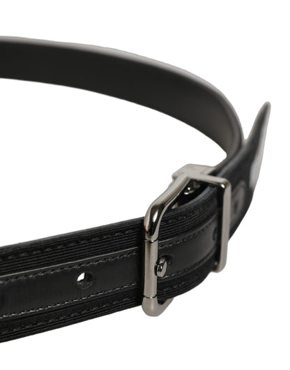 Dolce & Gabbana Black Fabric Leather Barcode Silver Buckle Belt