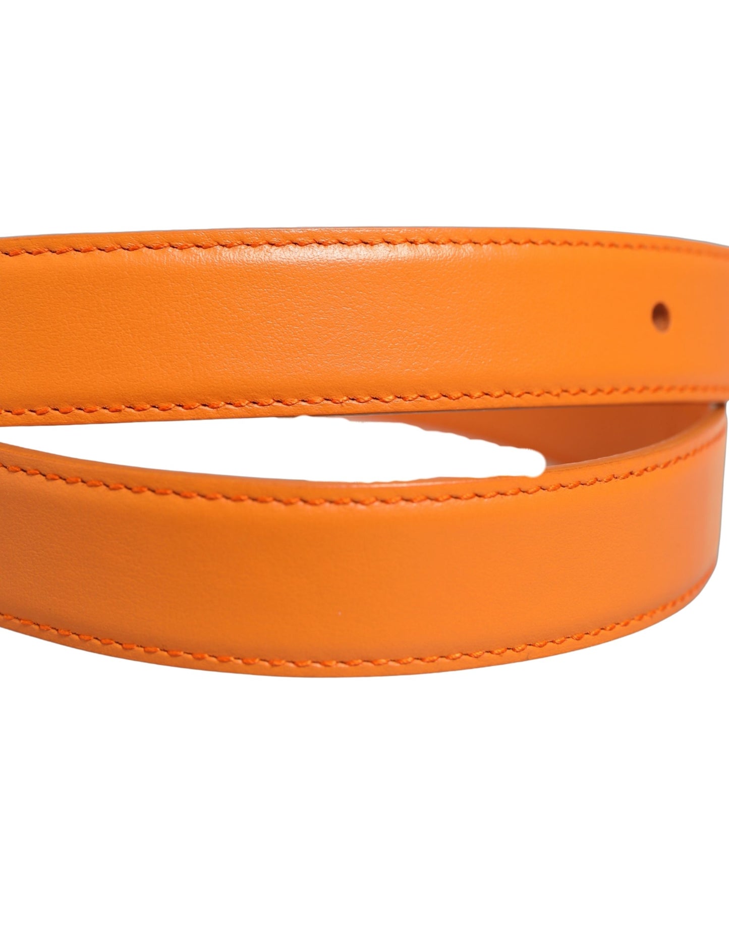 Dolce & Gabbana Orange Leather Silver Tone Metal Buckle Belt