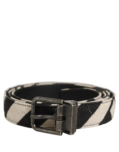 Dolce & Gabbana Canvas & Leather Belt - Black Ivory Silver Patterned