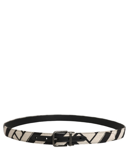 Dolce & Gabbana Canvas & Leather Belt - Black Ivory Silver Patterned