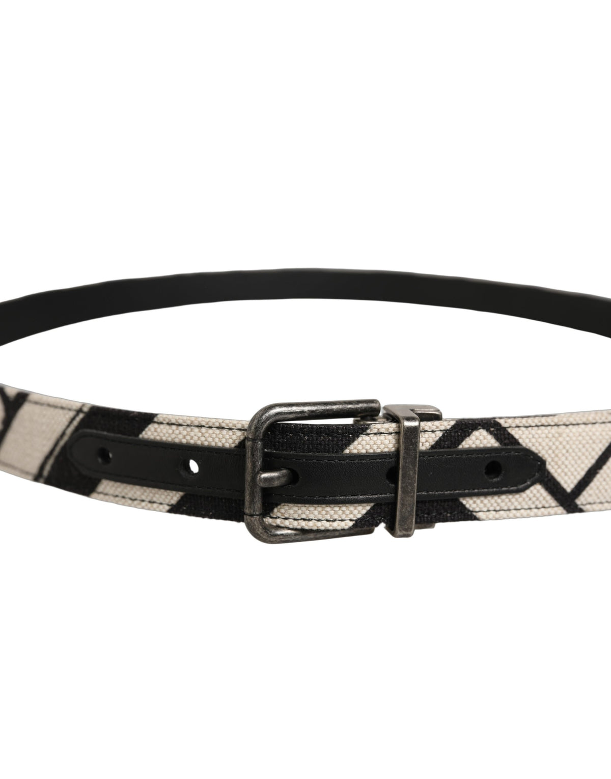 Dolce & Gabbana Canvas & Leather Belt - Black Ivory Silver Patterned
