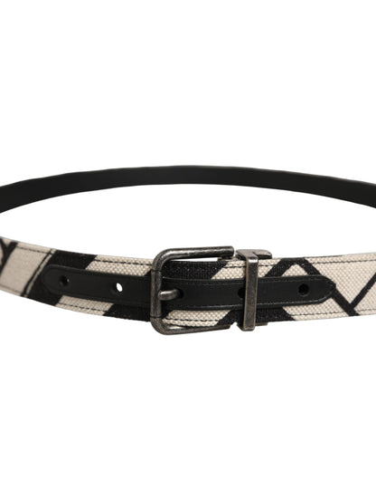 Dolce & Gabbana Canvas & Leather Belt - Black Ivory Silver Patterned