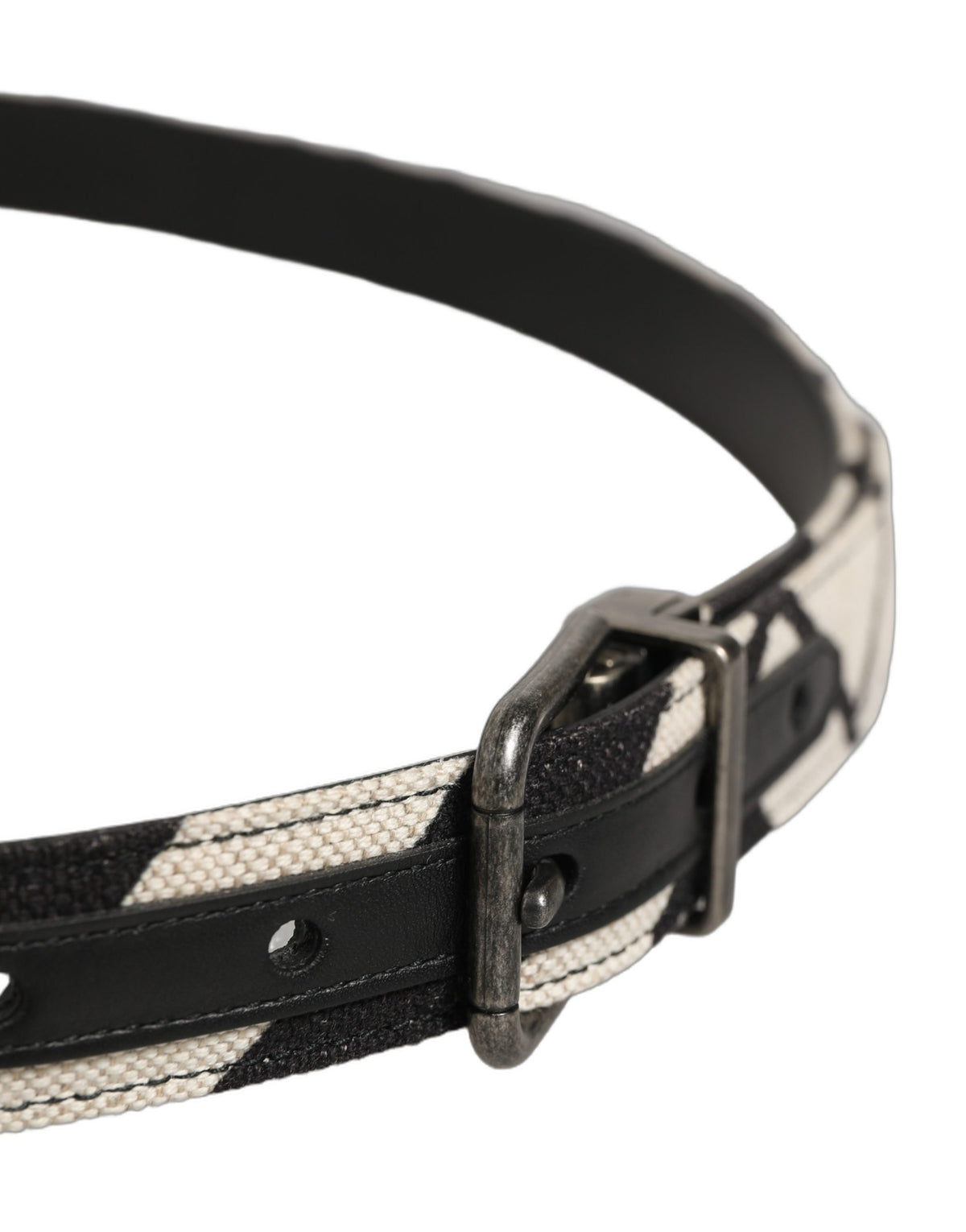 Dolce & Gabbana Canvas & Leather Belt - Black Ivory Silver Patterned