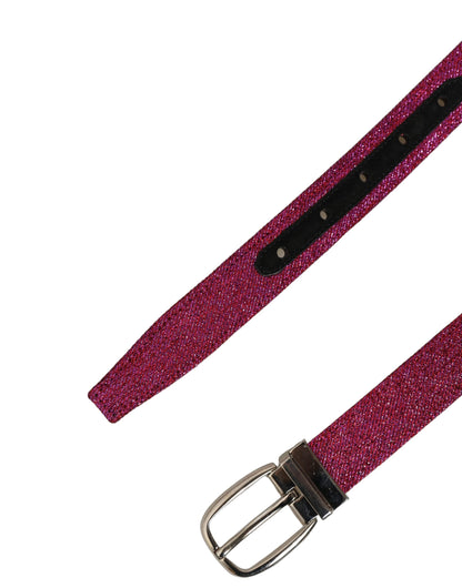 Dolce & Gabbana Men Fuchsia Glitter Silver Metal Buckle Belt