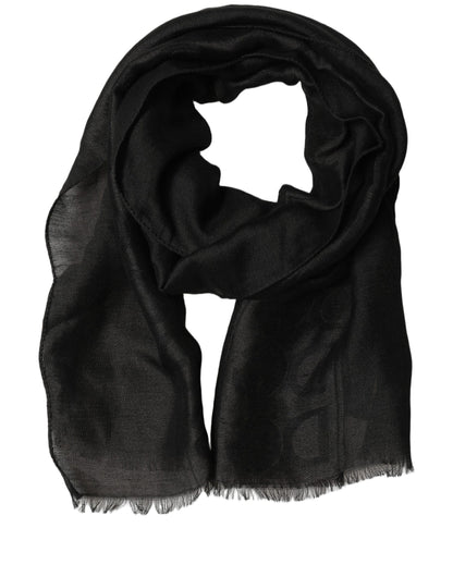 Dolce & Gabbana Cotton Lace Linen & Silk Stole Fringes Scarf - Black Patterned Jacquard