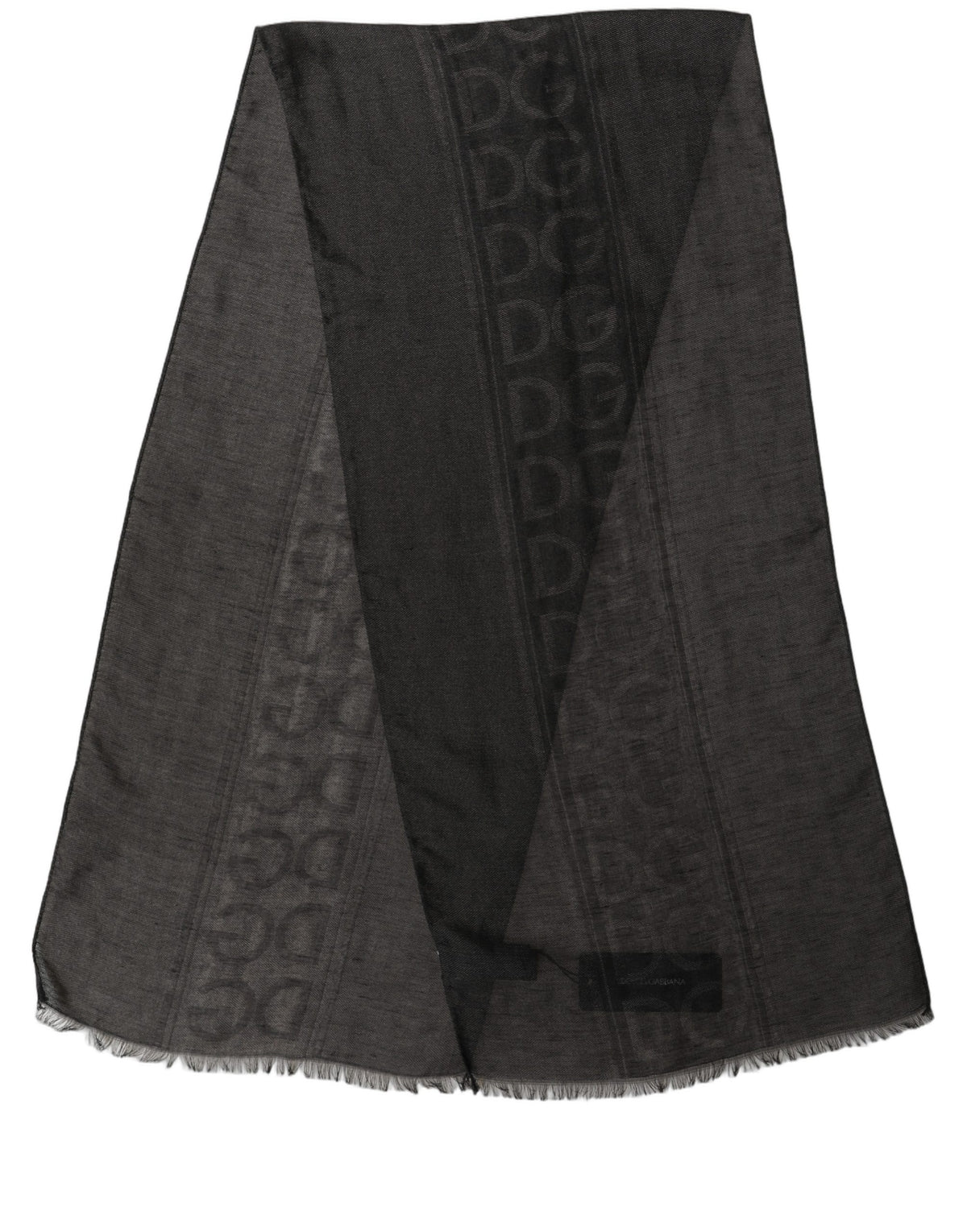 Dolce & Gabbana Cotton Lace Linen & Silk Stole Fringes Scarf - Black Patterned Jacquard