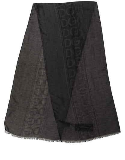 Dolce & Gabbana Cotton Lace Linen & Silk Stole Fringes Scarf - Black Patterned Jacquard