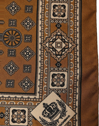 Dolce & Gabbana Brown Geometric Pocket Square Foulard Scarf