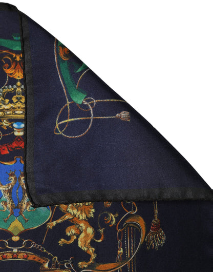 Dolce & Gabbana Navy Blue Heraldic Silk Square Foulard Scarf