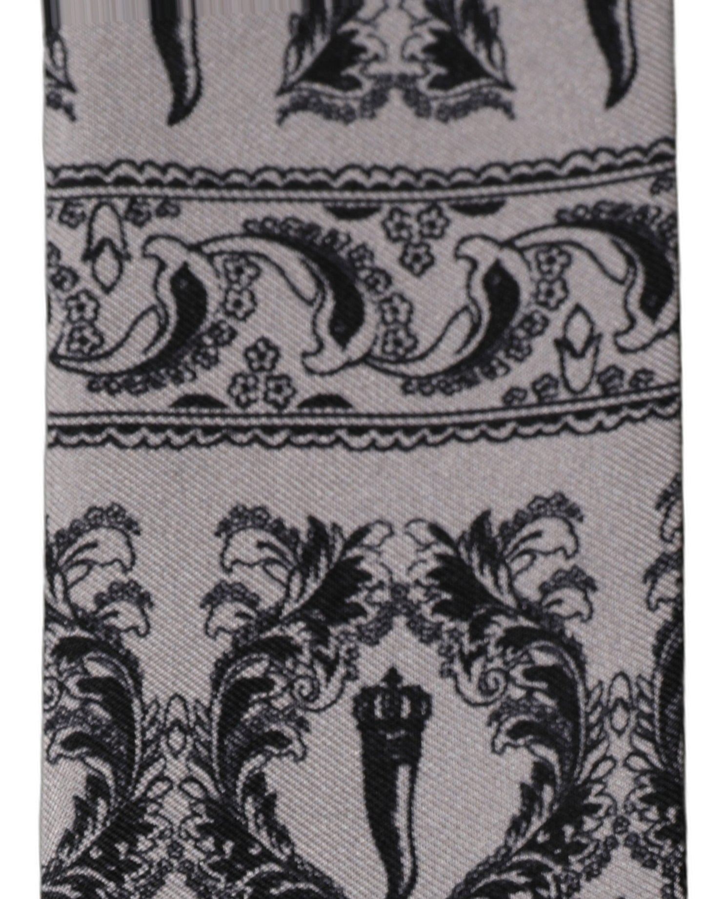 Dolce & Gabbana Gray Baroque Silk Fringed Skinny Foulard Scarf