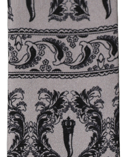 Dolce & Gabbana Gray Baroque Silk Fringed Skinny Foulard Scarf
