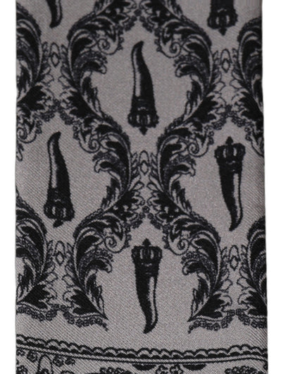 Dolce & Gabbana Gray Baroque Silk Fringed Skinny Foulard Scarf