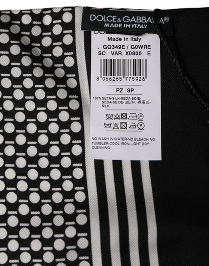 Dolce & Gabbana Black White Geometric Silk Neck Shawl Scarf