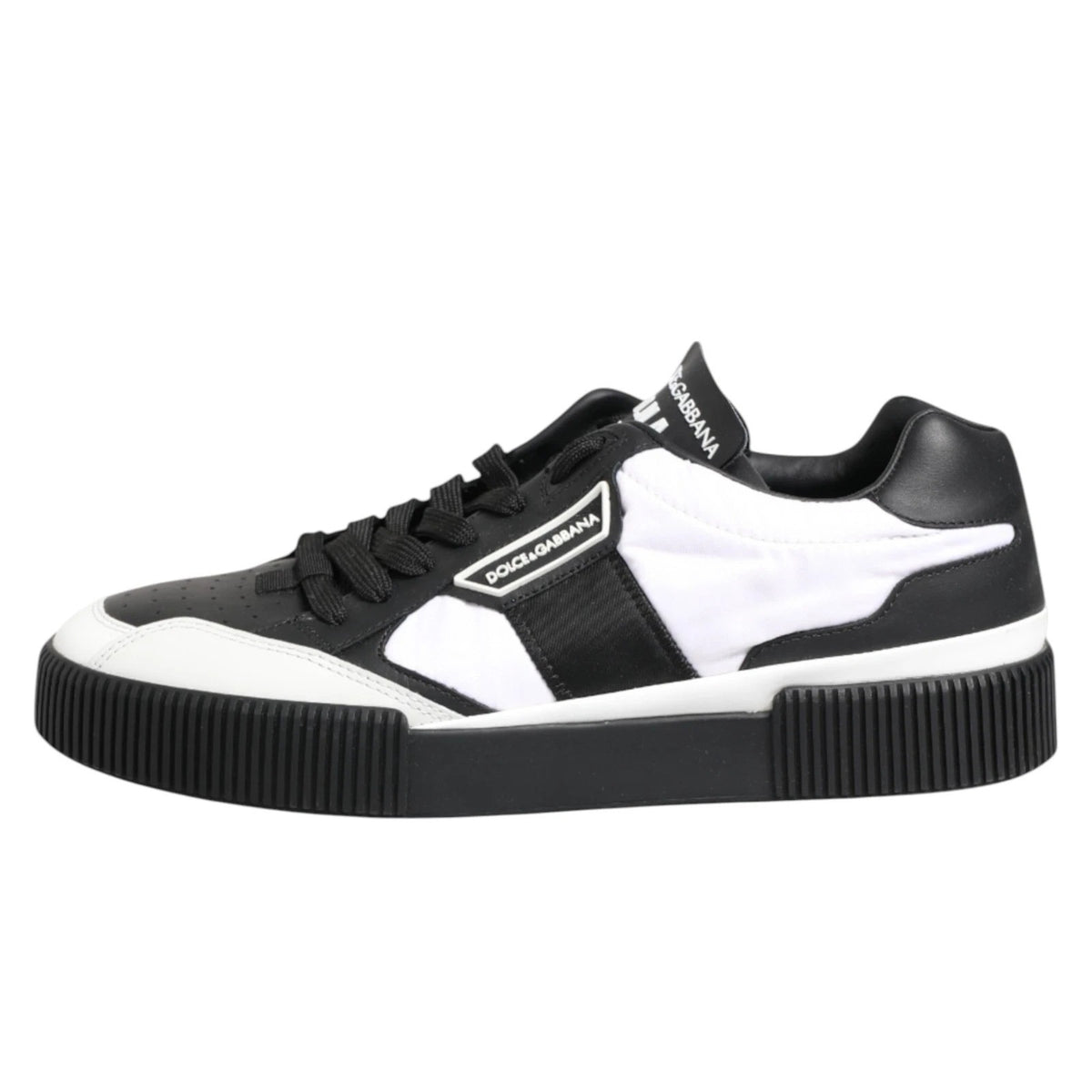 Dolce & Gabbana Men's Low Top Polyester Cotton & Leather Sneakers - Black White