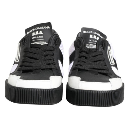 Dolce & Gabbana Men's Low Top Polyester Cotton & Leather Sneakers - Black White