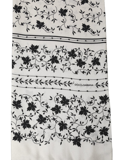 Dolce & Gabbana White Floral Silk Fringed Neck Shawl Scarf