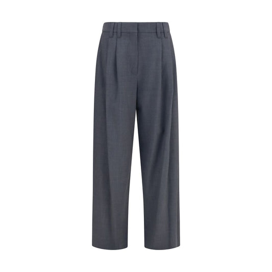 Trousers by Brunello Cucinelli for women in merino wool nylon & elastane gray & signature presents a smart silhouette, meticulously detailed with a smart regular-fit, a smart long, and a smart .