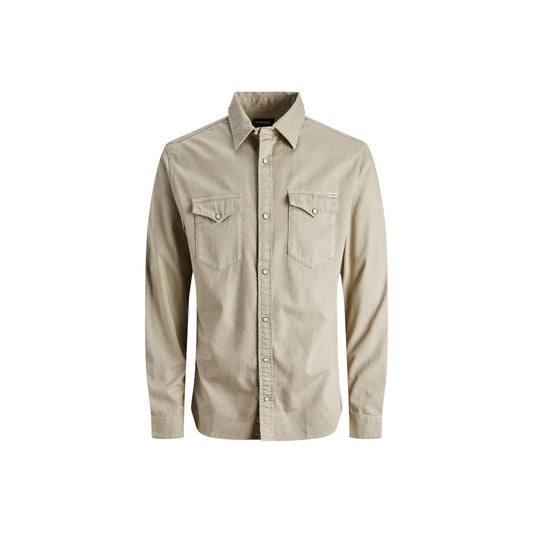 Shirt by Jack Jones for men in stretch denim cotton beige features an architectural silhouette with a refined and elegant for a architectural look.