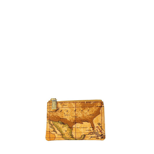 Small Pouch Clutch Handbag by Alviero Martini Prima Classe for women in leather & metal beige, signature & print features a architectural silhouette, showcasing a secure zipper, ample , and versatile for a architectural finish.