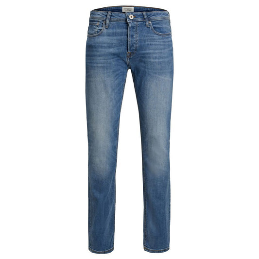 Jeans by Jack Jones for men in stretch denim cotton blue features a polished silhouette with a polished skinny & slim, reaching a polished long and finished with a polished .