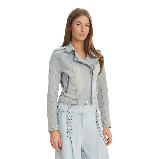 Trucker Jacket by Morgan De Toi for women in stretch denim cotton viscose light-blue presents a effortlessly chic silhouette, showcasing a sophisticated and premium for a truly effortlessly chic finish.