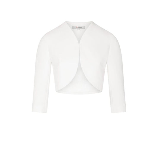 Bolero Jacket by Morgan De Toi for women in stretch polyester & viscose white features an crisp silhouette with sophisticated and a crisp for a truly crisp finish.