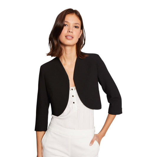 Jacket by Morgan De Toi for women in stretch polyester & viscose black showcases a enveloping silhouette, artfully detailed with a enveloping and premium for a truly enveloping finish.