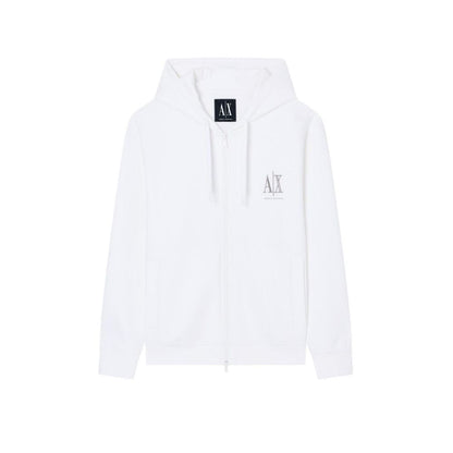 Sweatshirt Hoodie by Armani Exchange for men in stretch polyester cotton white features an avant-garde silhouette, showcasing a sophisticated hooded neckline and detail for a truly avant-garde finish.