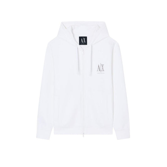 Sweatshirt Hoodie by Armani Exchange for men in stretch polyester cotton white features an avant-garde silhouette, showcasing a sophisticated hooded neckline and detail for a truly avant-garde finish.