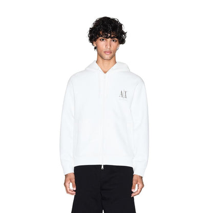 Sweatshirt Hoodie by Armani Exchange for men in stretch polyester cotton white features an avant-garde silhouette, showcasing a sophisticated hooded neckline and detail for a truly avant-garde finish.