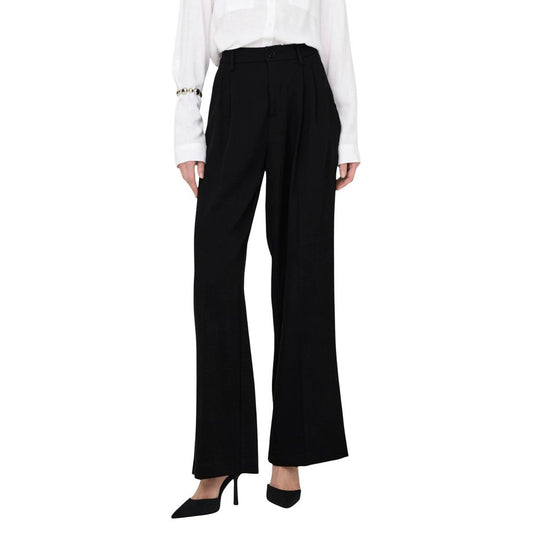 Trousers by Jacqueline De Yong for women in polyester viscose & nylon black features a tailored silhouette with a tailored bootcut & wide, defined by its long and a sophisticated high rise.