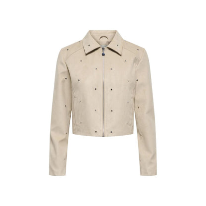 Jacqueline De Yong Beige Polyester Leather Jacket
