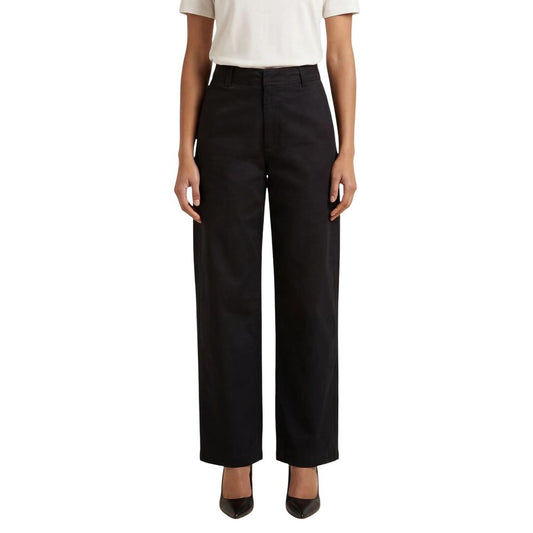Casual Pants by Jacqueline De Yong for women in cotton black presents a tailored silhouette, showcasing a tailored relaxed-fit, regular-fit & wide and long cut with a refined high rise for a truly tailored aesthetic.