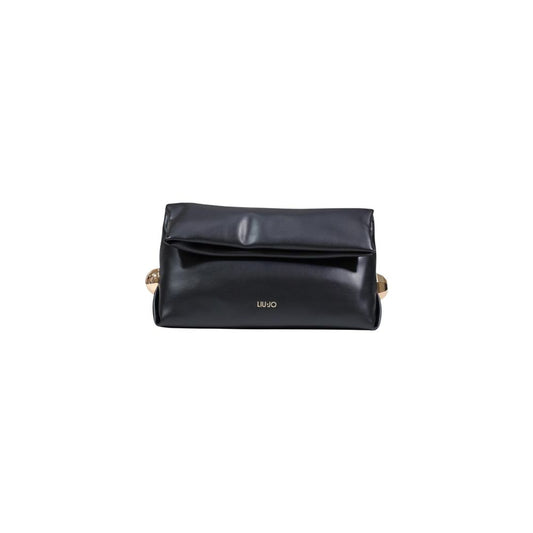 Mini 2-in-1 Shoulder & Crossbody Flap Clutch Handbag by Liu Jo for women in polyethylene & polyurethane black features a sculptural silhouette with a secure drawstring, organized , and versatile for a sculptural finish.