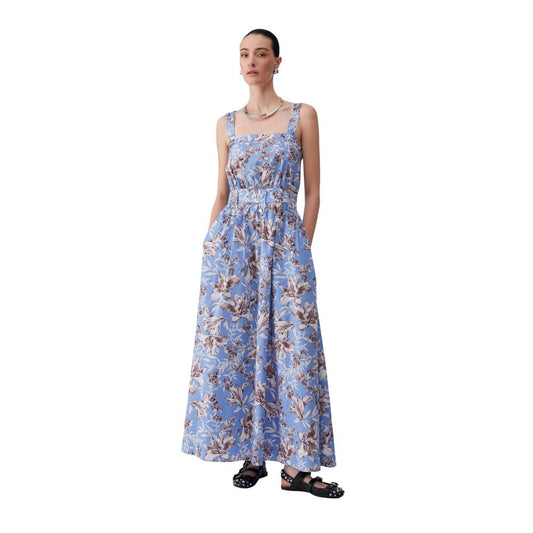 Dress by Liu Jo for women in cotton blue, natural, patterned, floral & signature features an eye catching silhouette with a sophisticated , elegant , and a refined long for a eye catching aesthetic.