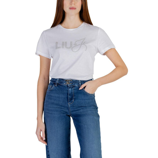 T-Shirt by Liu Jo for women in cotton & rhinestone white features an on trend silhouette, perfectly showcasing a on trend and crew neckline for an elevated aesthetic.